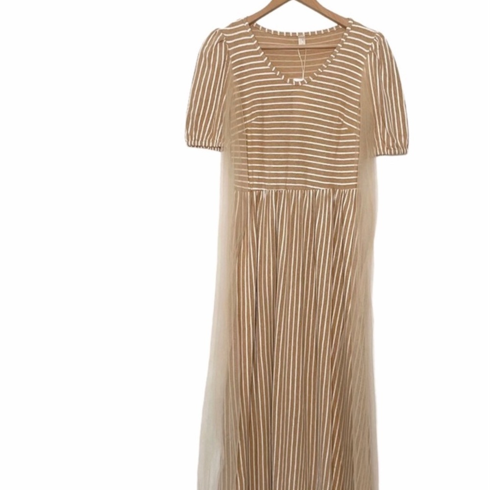 The Cottage Core | Tan Striped Maxi Dress